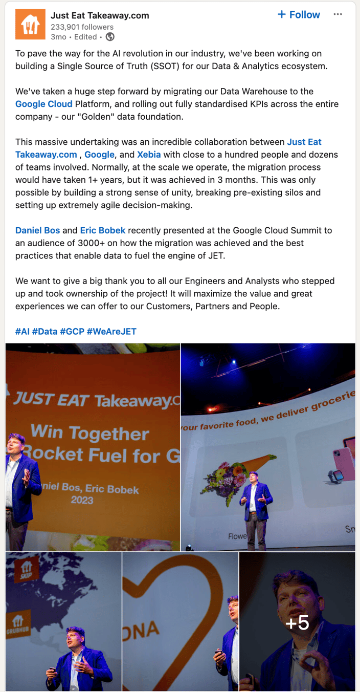 Just Eat TakeAway on Linkedin - Xebia